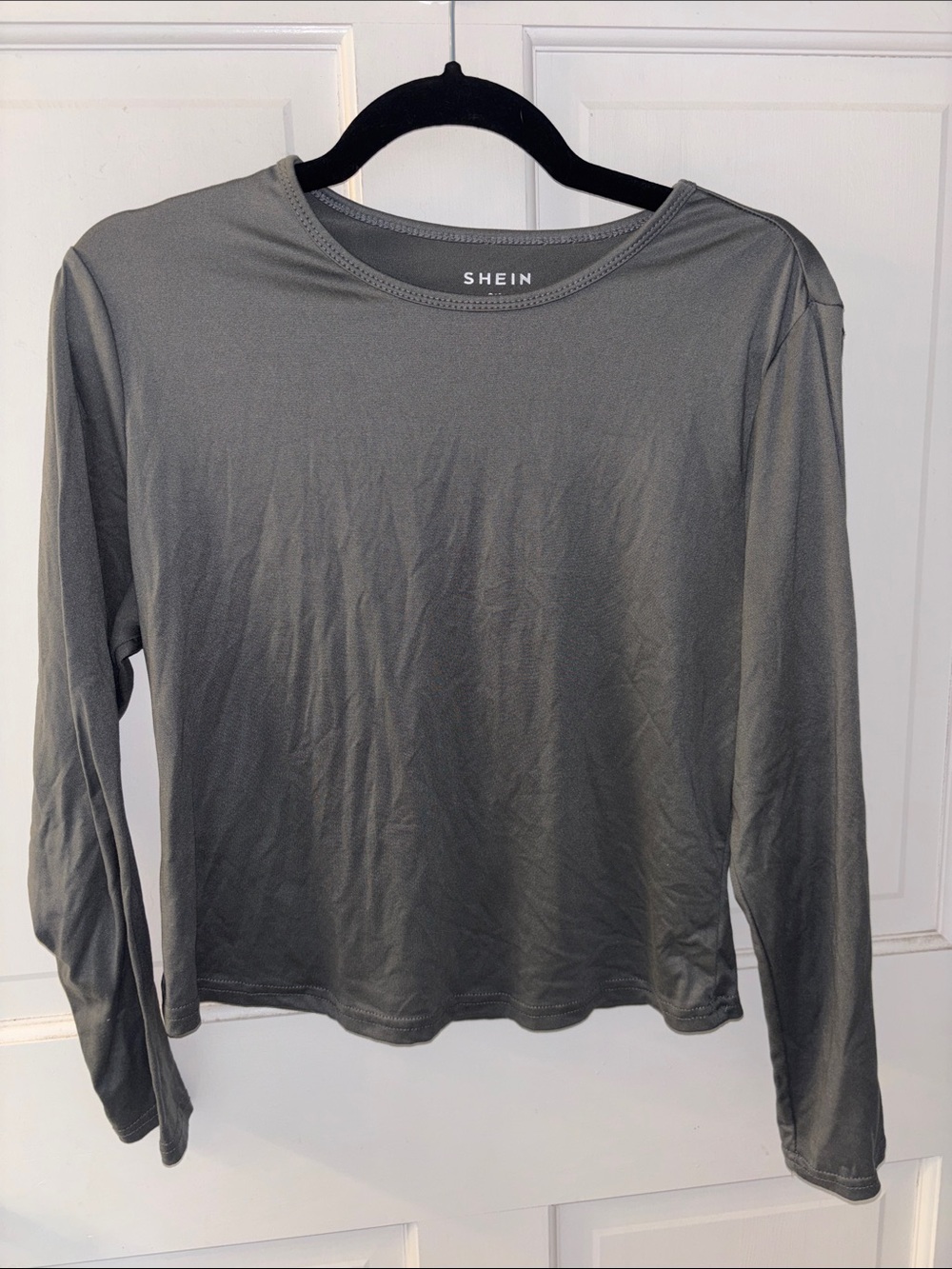 SHEIN Gray Fitted Long Sleeve Crewneck Top